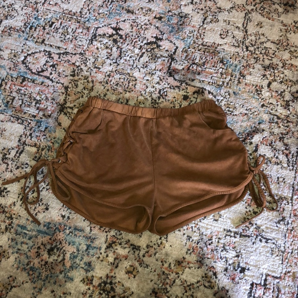 Henrigirl Brown Suede Tie Shorts